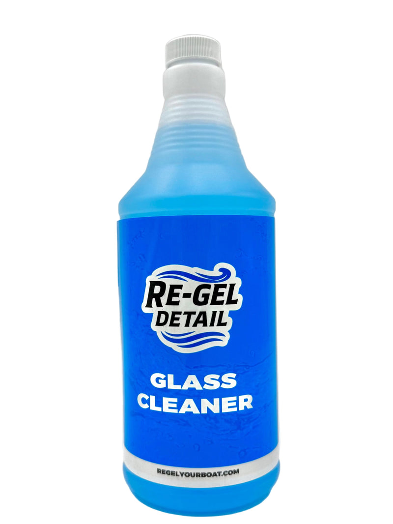 Re-Gel Detail Glass Cleaner bottle, a streak-free glass cleaner for boat and RV windows, windshields, and mirrors.