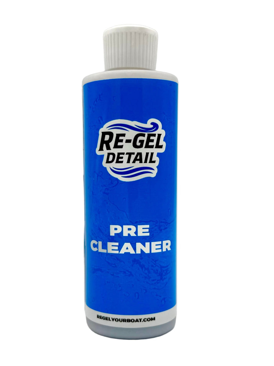 Re-Gel Detail Pre Cleaner bottle, a boat and RV gelcoat prep solution used before applying Re-Gel restoration