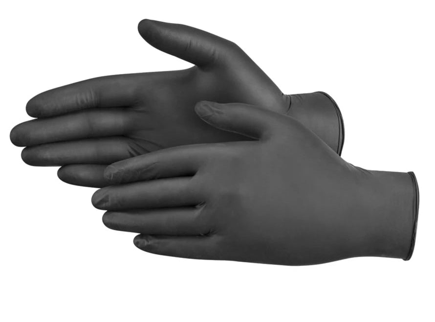 Black nitrile gloves for safe handling of Re-Gel gelcoat restoration compound and catalyst during application.