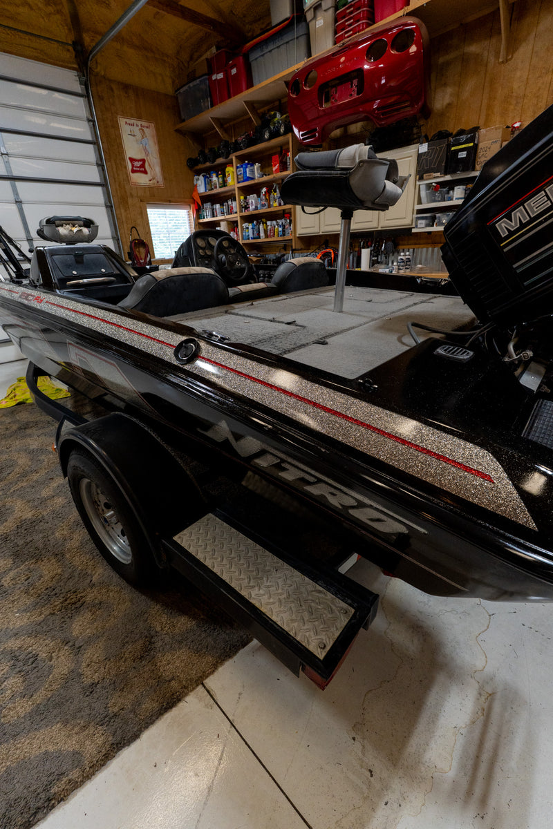 Nitro bass boat with restored glossy gelcoat finish after Re-Gel wipe-on restoration treatment